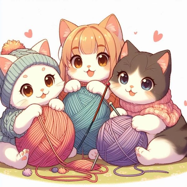毛糸で遊ぶ三姉妹