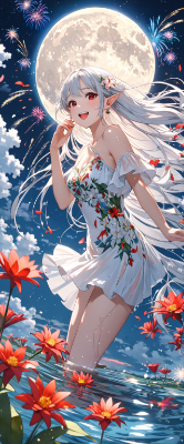 月と花火とエルフ