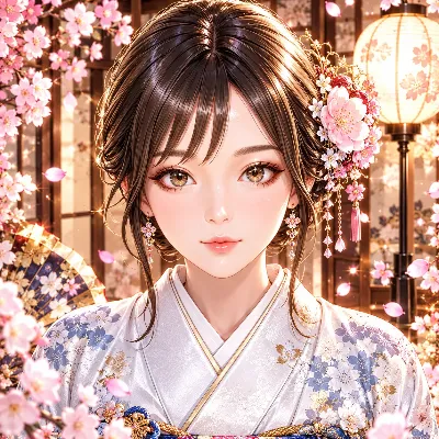 桜の光に包まれる和装少女