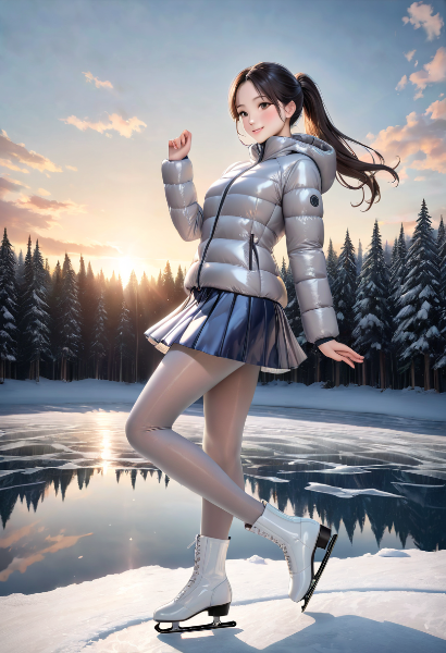 氷湖上のフィギュアスケーター