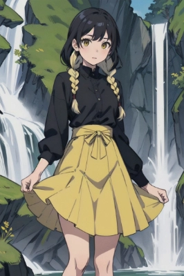 滝に撮影ロケにきた女性