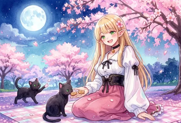 猫さんと夜桜見物