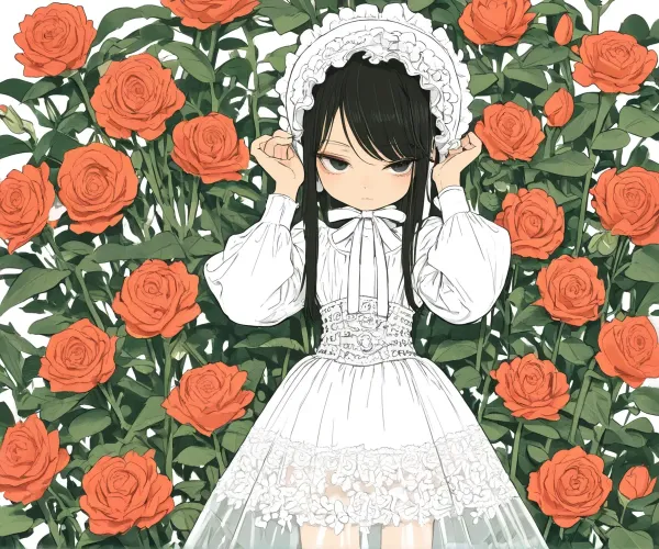 赤いバラと少女
