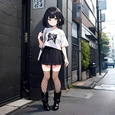 網タイツ × ロックテイストのカジュアルスタイル