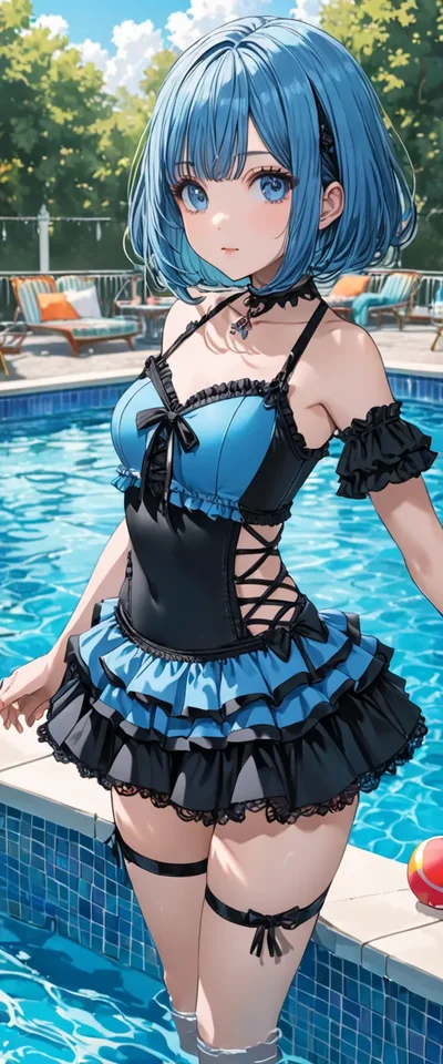 青髪の素敵な水着
