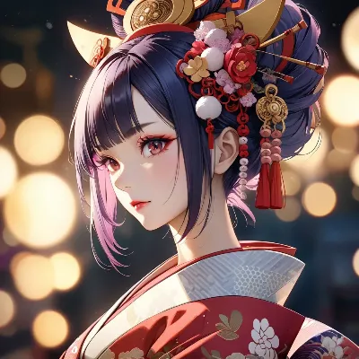 輝く花飾りの花魁
