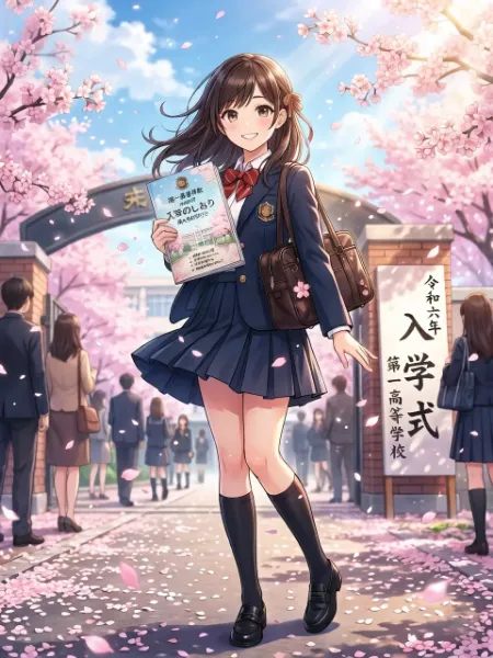 桜舞う入学式の喜び