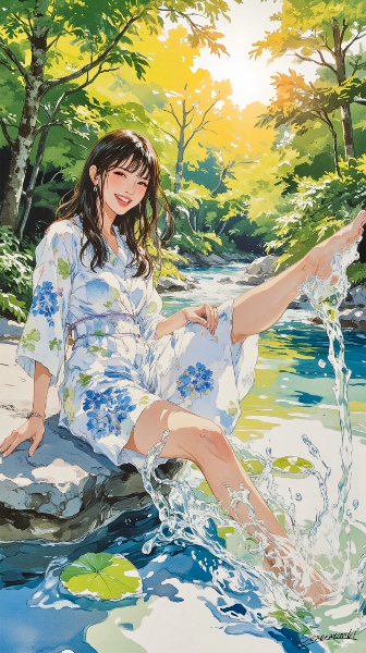 笑顔弾ける水遊び／スマホ壁紙アーカイブ