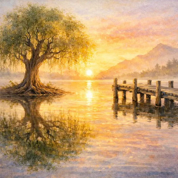 夕陽に揺れる柳の記憶