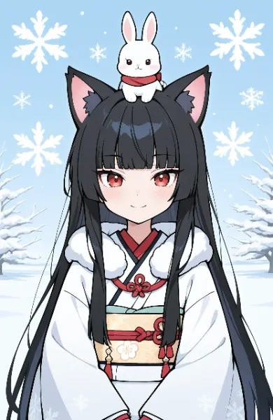 猫娘と雪うさぎ