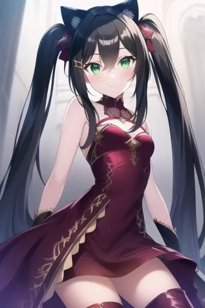 Twintails & red dress