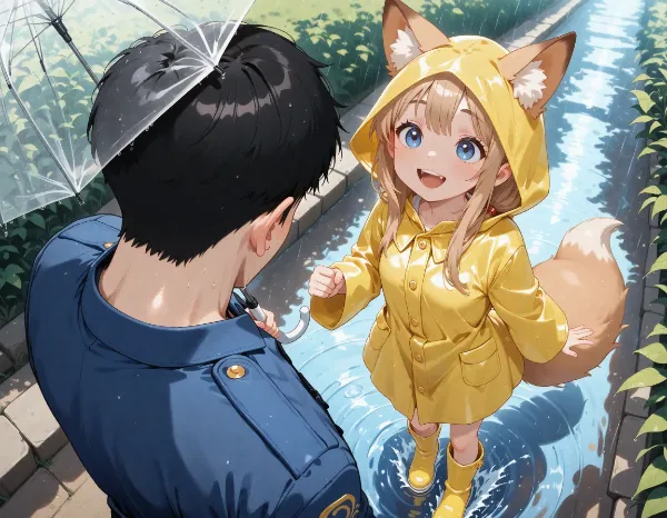 斎藤さんとコン子・雨降り