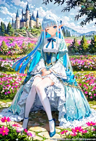 ドレスのすそが光を拾いながら、庭の奥に静けさを描く