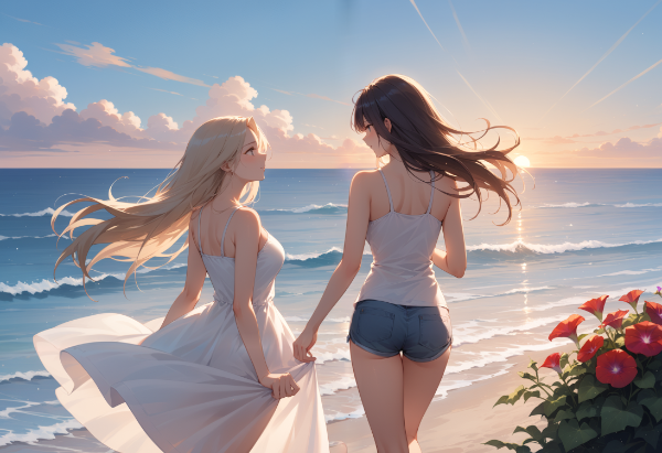 朝焼け海岸のお忍びデート