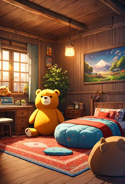 黄色いクマの秘密の朝の部屋