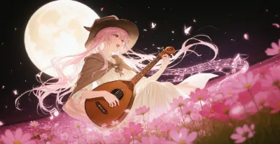 月夜の花畑に響く魔法の旋律