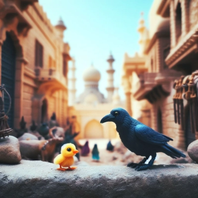 古都を旅するカラスとヒヨコのおもちゃ