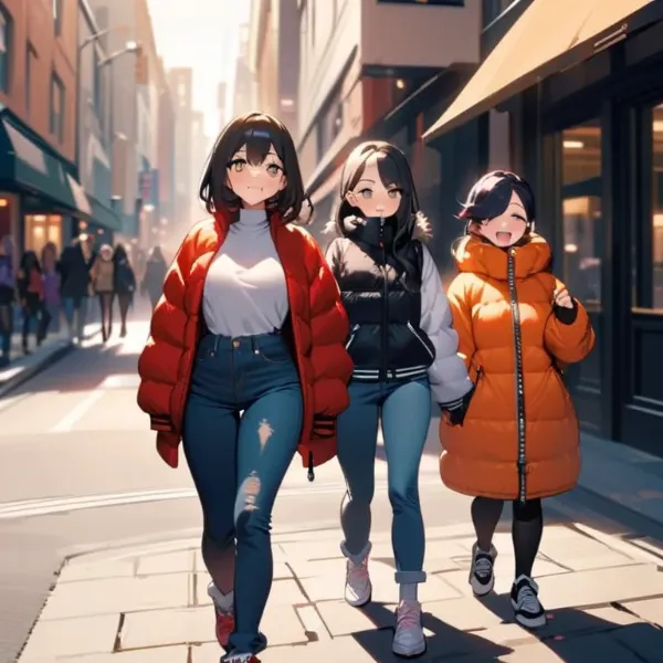 ダウンジャケットを着てダウンタウンを散歩