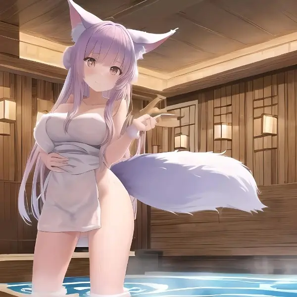 和風の温泉と狐少女の物語