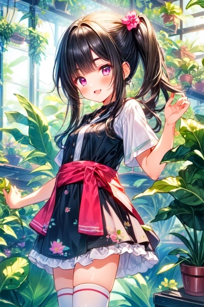 観葉植物と、黒髪ツインテール少女＊(3枚)