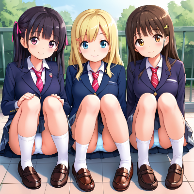 座り込むＪＫさんたち