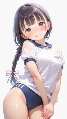 【サンプル】体操服ブルマ姿の三つ編み〇リJ〇ちゃんが指オナで潮吹き（12枚）