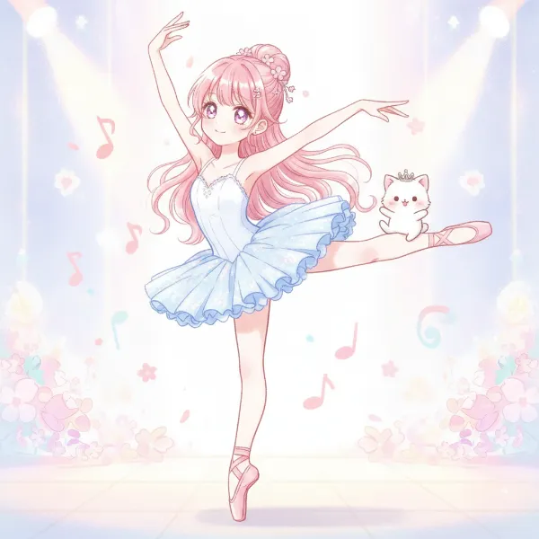 星の舞台で踊る少女と王冠の猫
