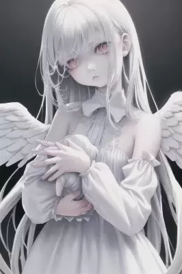 何かを抱いている真っ白な天使の女の子