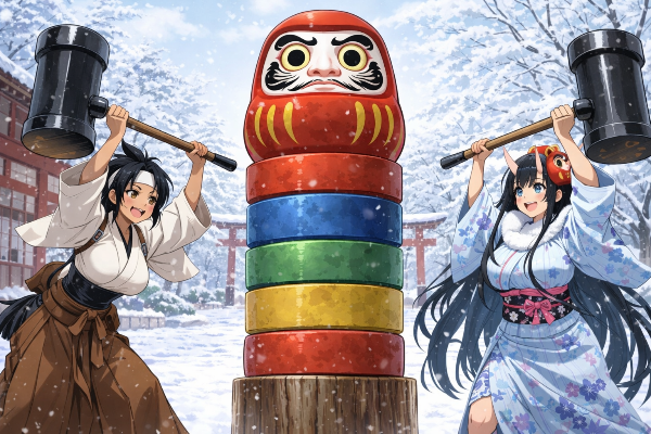 新春巨大ダルマ落とし