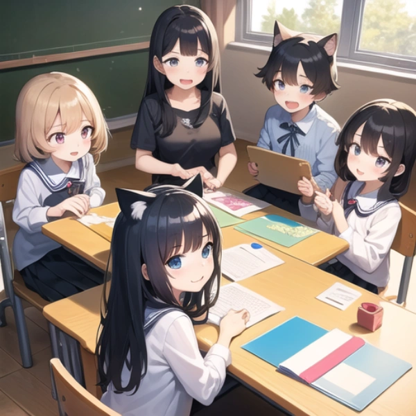 猫も人も仲良く勉強