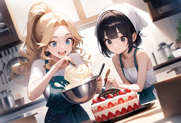 黒髪＆ブロンド・ケーキを作った