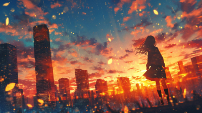 雨降りの夕暮れ