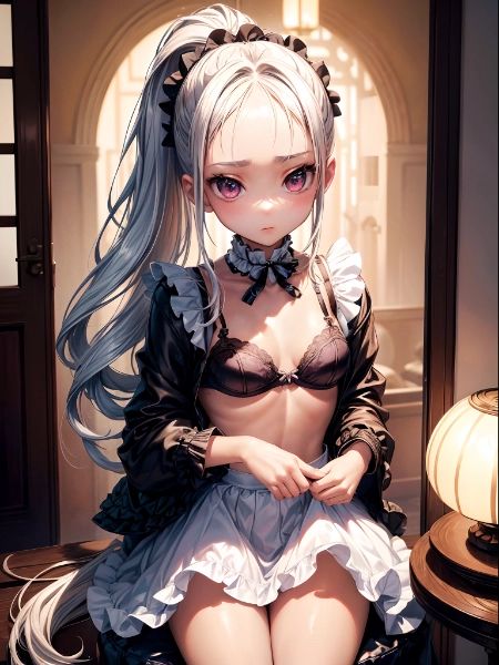 淡い照明とメイドさん