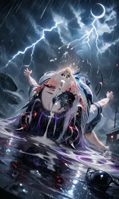 雷雨の夜に沈む紅眼の少女