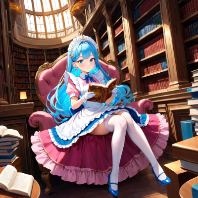 休憩中の青髪メイドさん