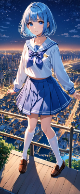 夜景と青髪さん