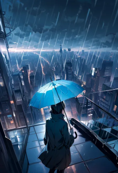 雨天の街を望む