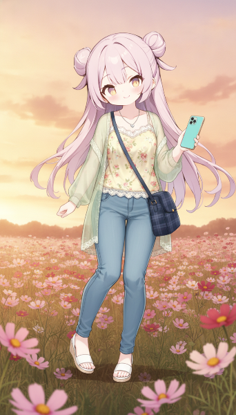 夕暮れのコスモス畑