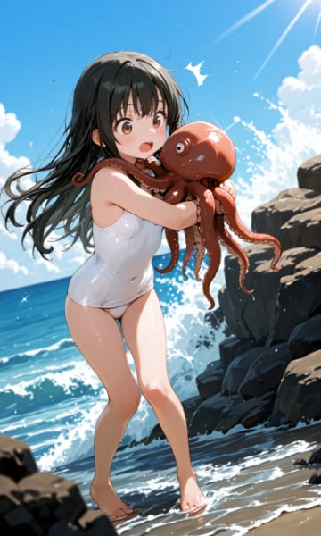 タコ(？)を拾った少女