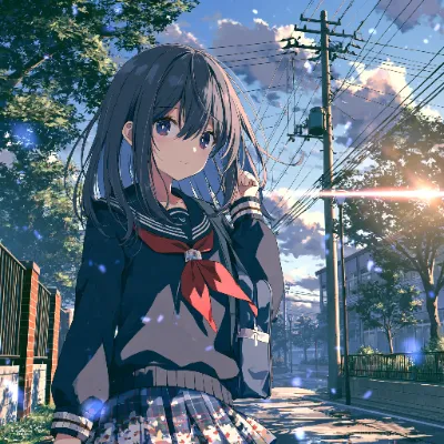 夕陽の坂道で微笑むセーラー服