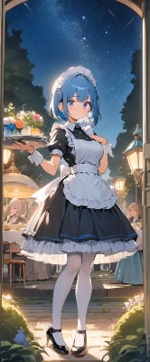 夜の青髪メイドさん