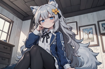 狼耳　私服　室内