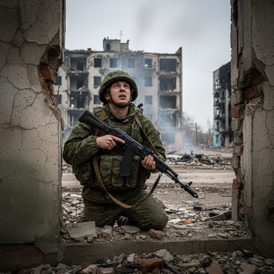 ドローン攻撃を警戒するロシア兵