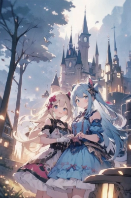 お城と2人の女の子