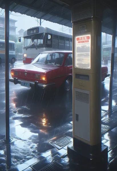 雨のバス停で交差する運命