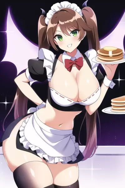 ヘソ出し悪魔メイドとパンケーキです。