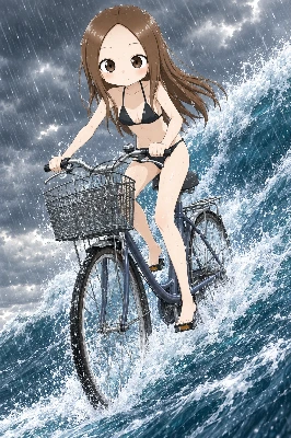 高波・自転車サーフィン