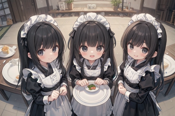 お皿とメイドさん