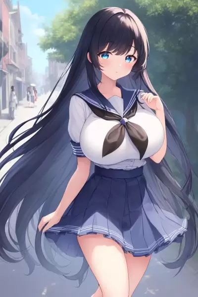 黒髪ロング巨乳JK