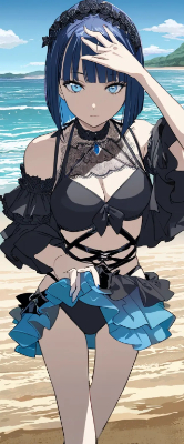 ビーチの青髪さん